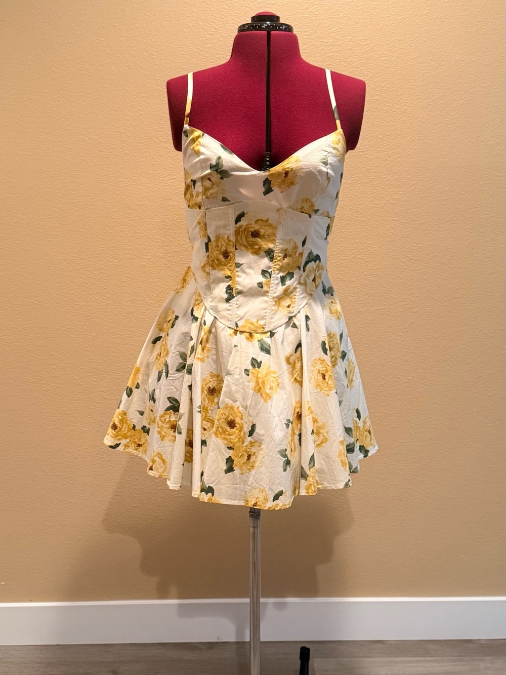 Windsor White Floral Fit-and-Flare Dress with Yellow Roses